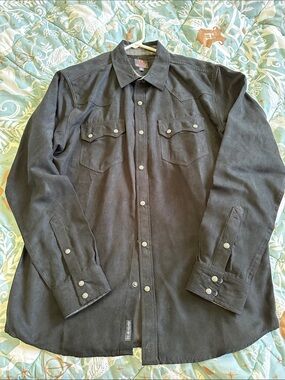 Men's Black Western-Style Snap Front Dress Shirt suede type texture